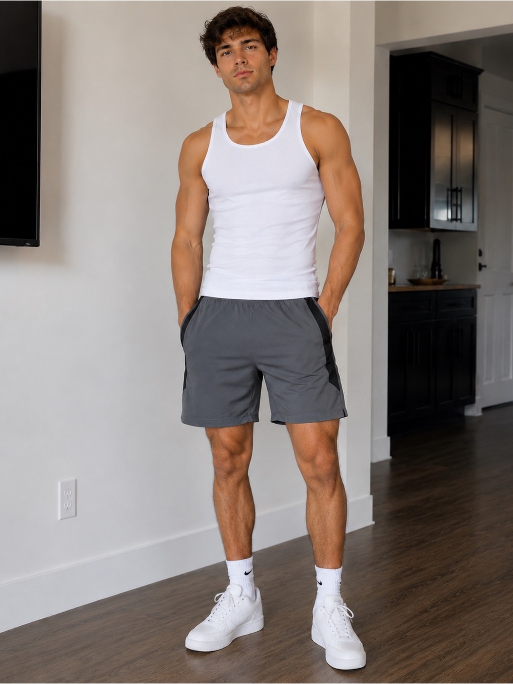Tek Gear Dry Tek Athletic Shorts Gray Black Size Small EUC